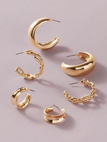 3pairs Simple Hoop Earrings | SHEIN