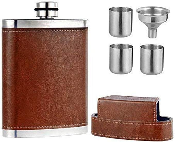 MOHARY Pocket Hip Flask 8 Oz with Funnel - Stainless Steel with Leather Wrapped Cover & 100% Leak... | Amazon (US)