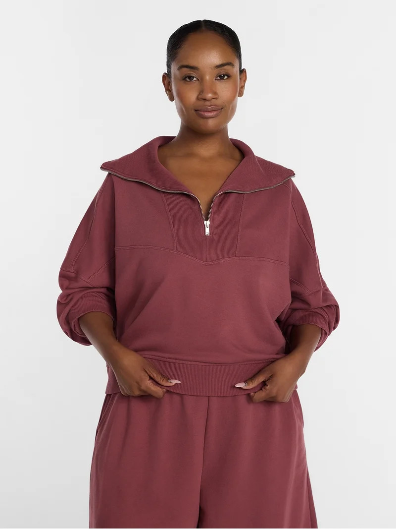 Athletic Works Women's and Women's Plus Quarter-Zip Sweatshirt, Midweight, Size XS-4X | Walmart (US)