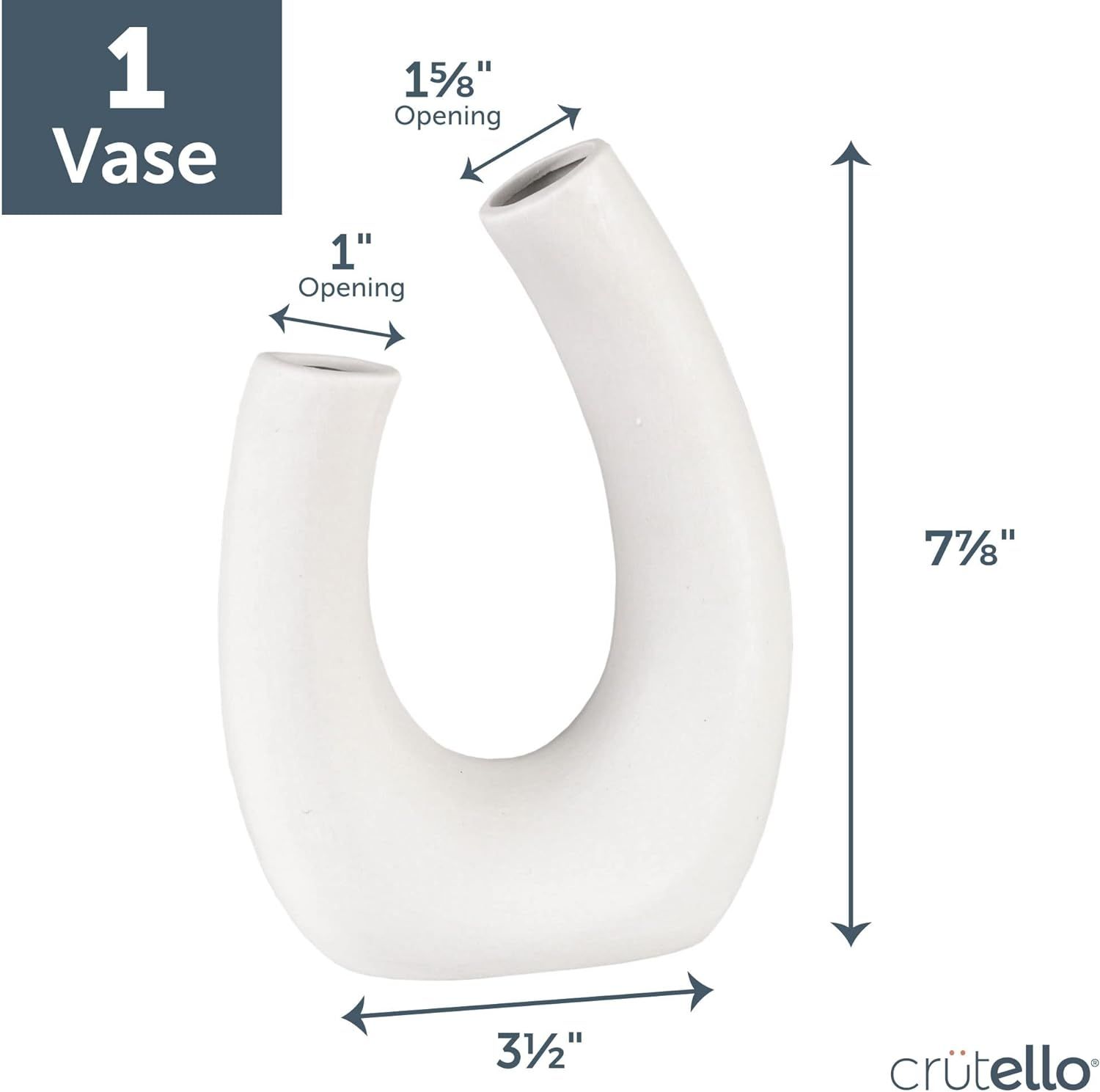 Crutello Minimalist White Ceramic U Style Vase - Modern Home Decor for Mantles, Bookshelves, Tabl... | Amazon (US)