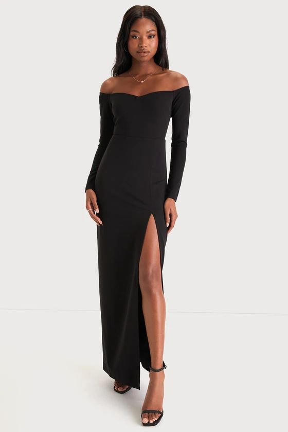 Classic Allure Black Off-the-Shoulder Long Sleeve Maxi Dress | Lulus (US)