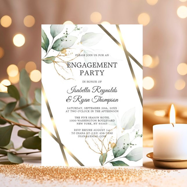 BUDGET Leaves Gold Watercolor ENGAGEMENT PARTY Invitation | Zazzle | Zazzle