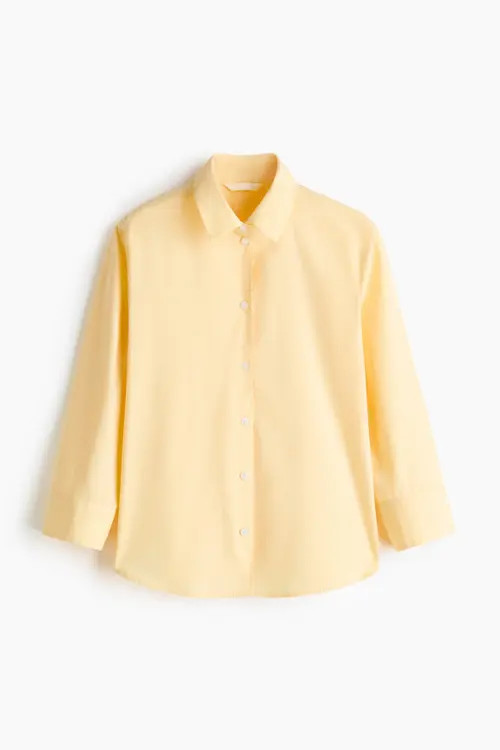 H&M Cotton Poplin Shirt in Light Yellow at Nordstrom, Size X-Small | Nordstrom