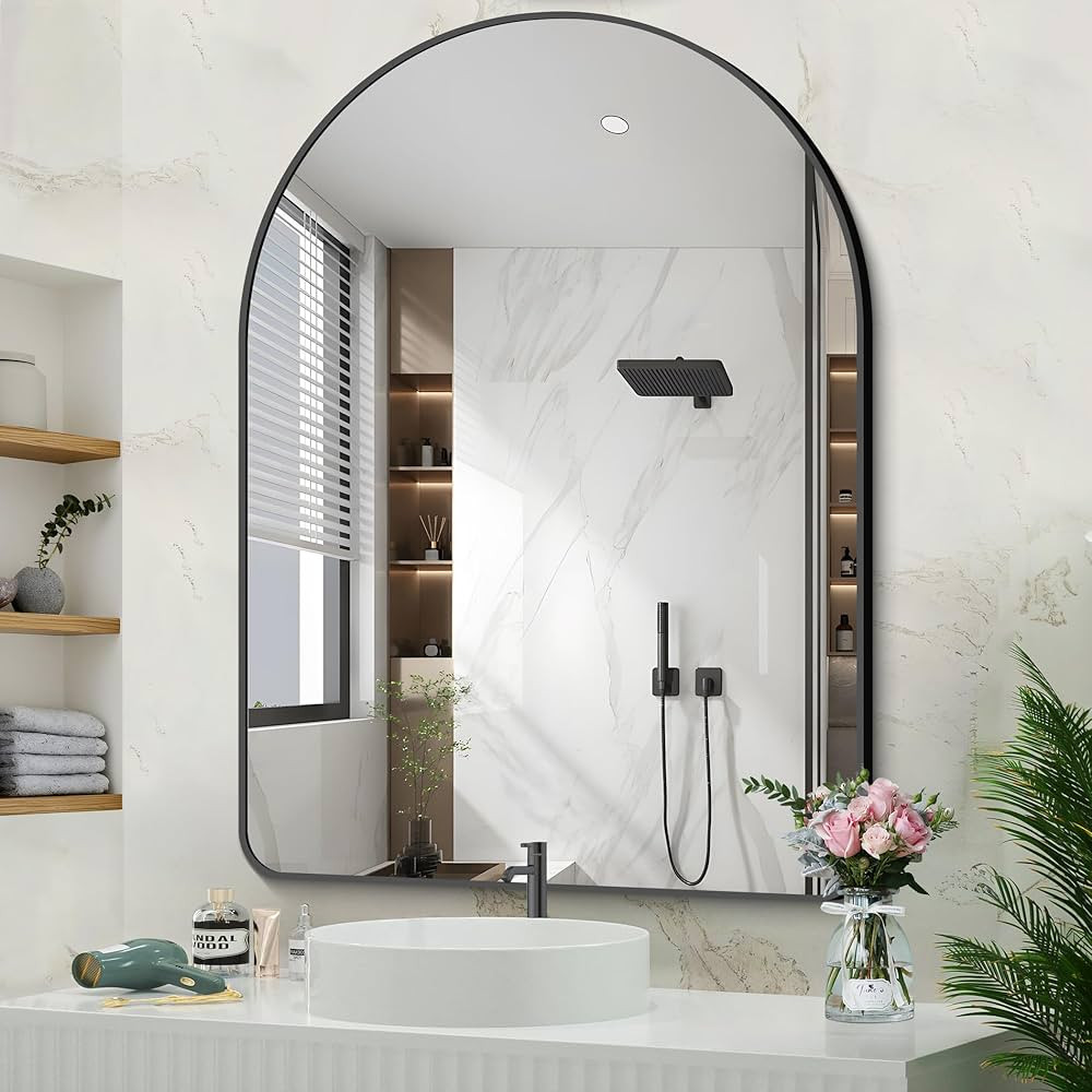 Arched Bathroom Mirror, 36"x48" Black Arched Mirror for Bathroom, Wall Mounted Mirror, Black Vani... | Amazon (US)