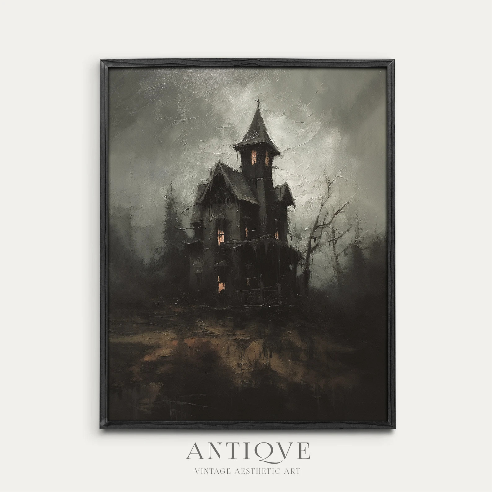 Black Spooky House Painting | Halloween Printable Decor | Goth Printable | Subtle Halloween Art |... | Etsy (Global)