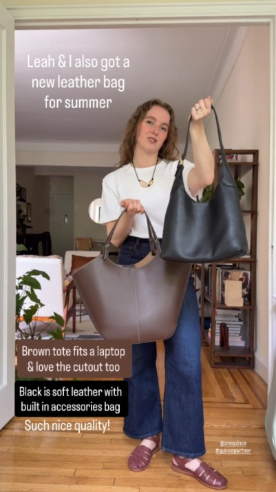 The prettiest leather bags from @Quince free shipping & returns for 365 days! Both come with a small zip leather bag inside too. #totebag #quincepartner