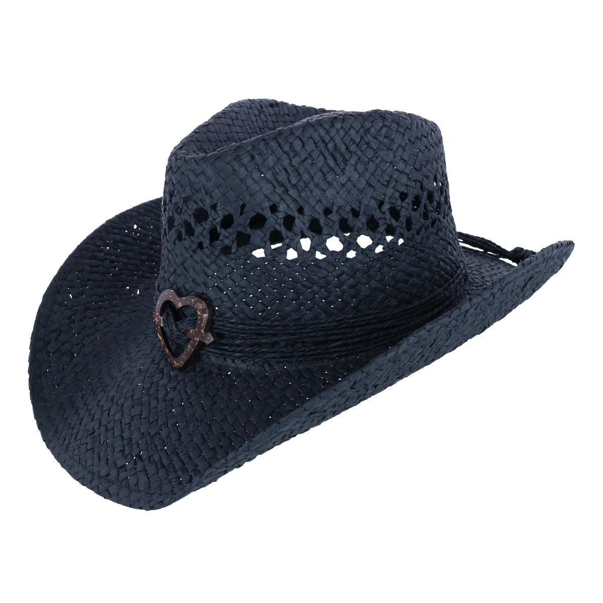 CTM Women's Western Straw Cowboy Hat with Heart Concho, Black | Target