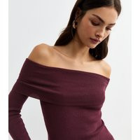 Women's Burgundy Ribbed Knit Bardot Top New Look | New Look (UK)