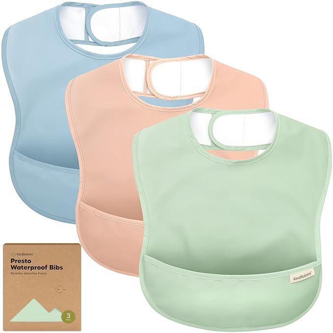 3-Pack Waterproof Baby Bibs for Eating - Lightweight Baby Bib with Food Catcher, Mess Proof Toddl... | Amazon (US)