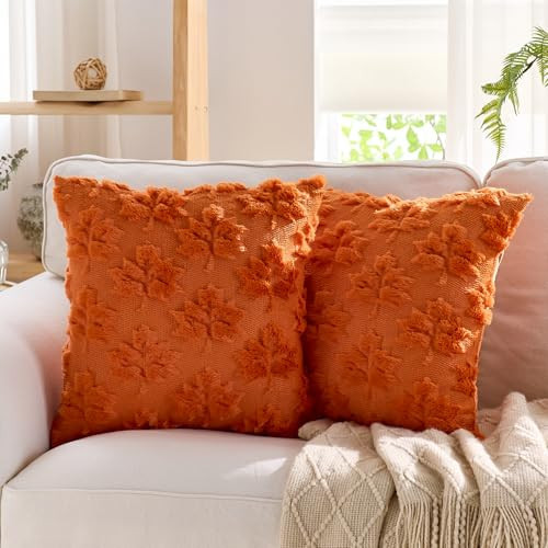 Maple Leaf Fall Pillow Covers 20x20 Inch Set of 2 Autumn Decorative Throw Pillow Covers Indoor Outdoor Orange Soft Plush Faux Fur Pillow Cases Thanksgiving Harvest Bedroom Sofa Cushion Couch Decor | Amazon (US)