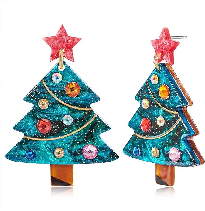 Colorful Christmas Dangle Earrings for Women Multiple styles Christmas Acrylic Earrings | Amazon (US)
