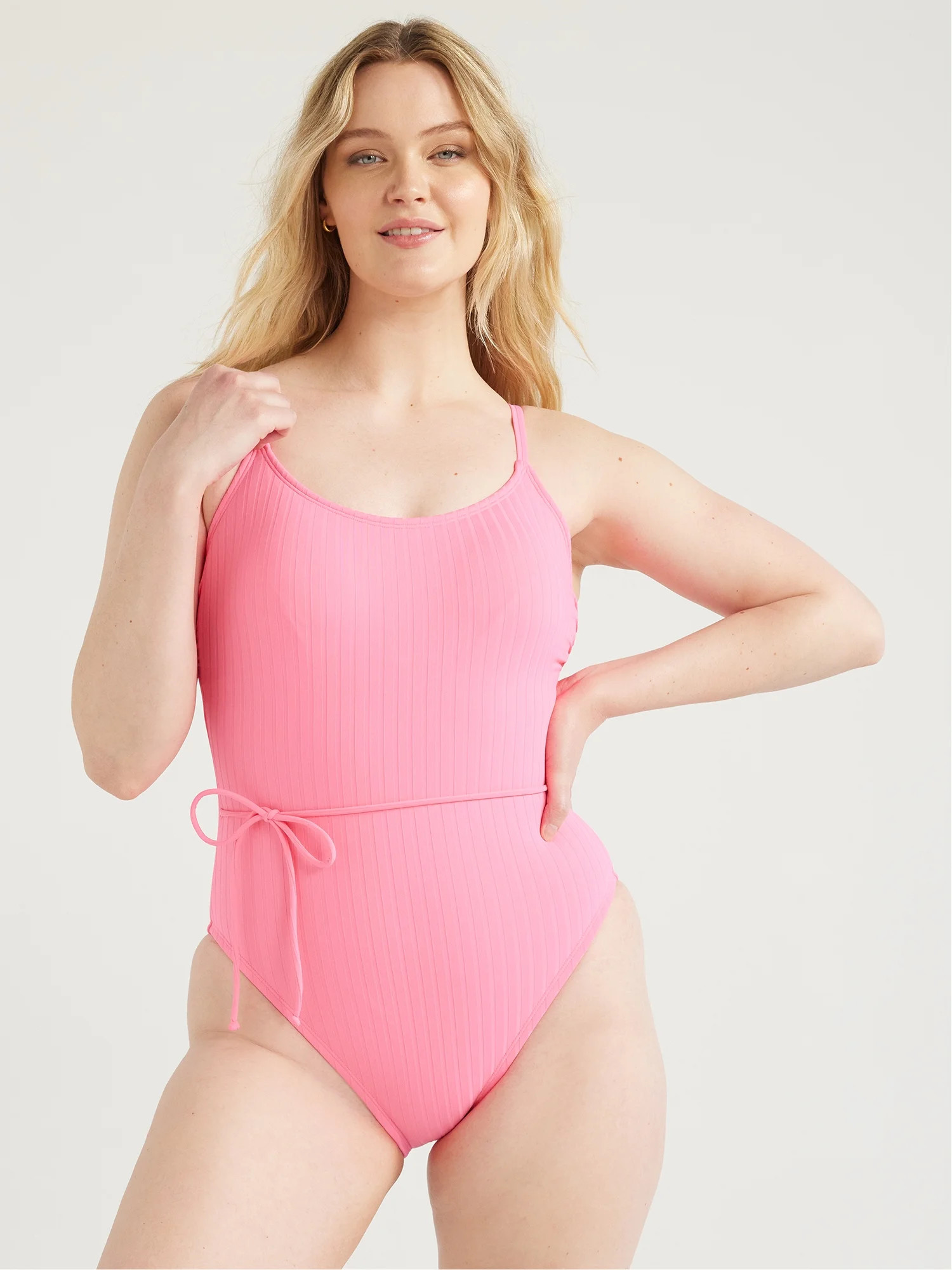 Time and Tru Women's and Women's Plus Ribbed Belted One Piece Swimsuit, Sizes XS - 2X | Walmart (US)