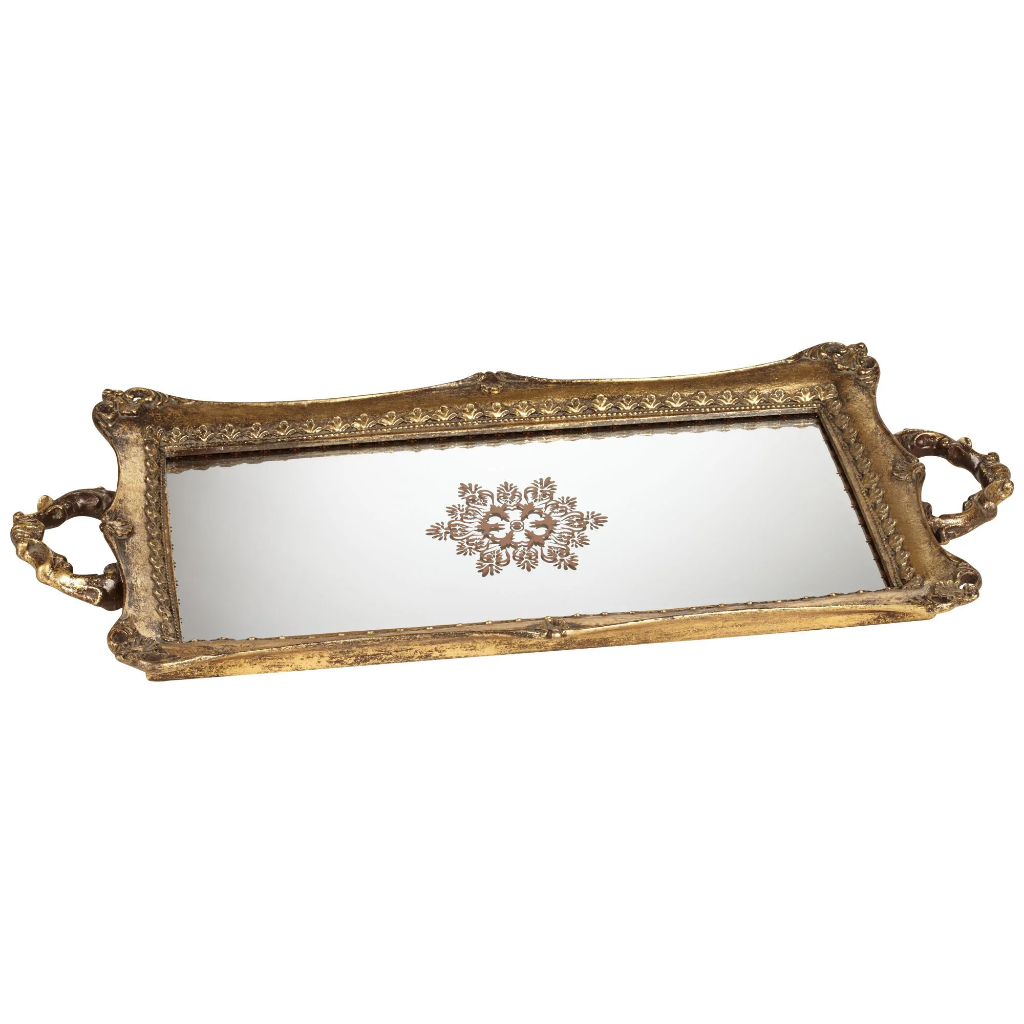 Kensington Hill Randa 22" Wide Antique Gold Mirrored Tray - Walmart.com | Walmart (US)