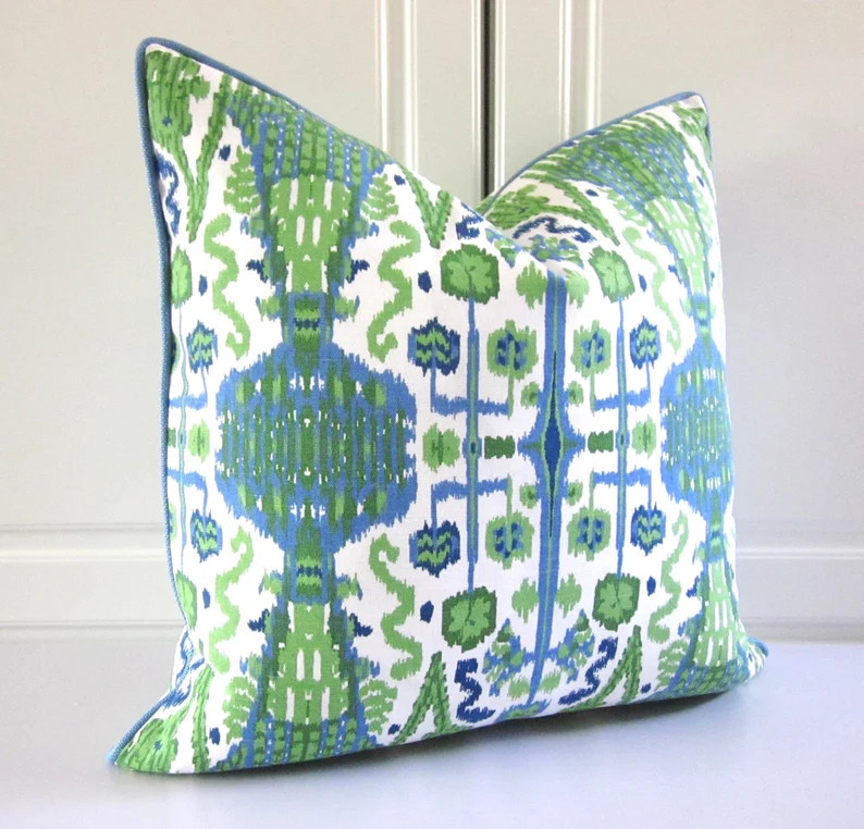 Bombay Ikat Decorative Pillow Cover-kelly Green/blue 18x18, 20x20 - Etsy | Etsy (US)