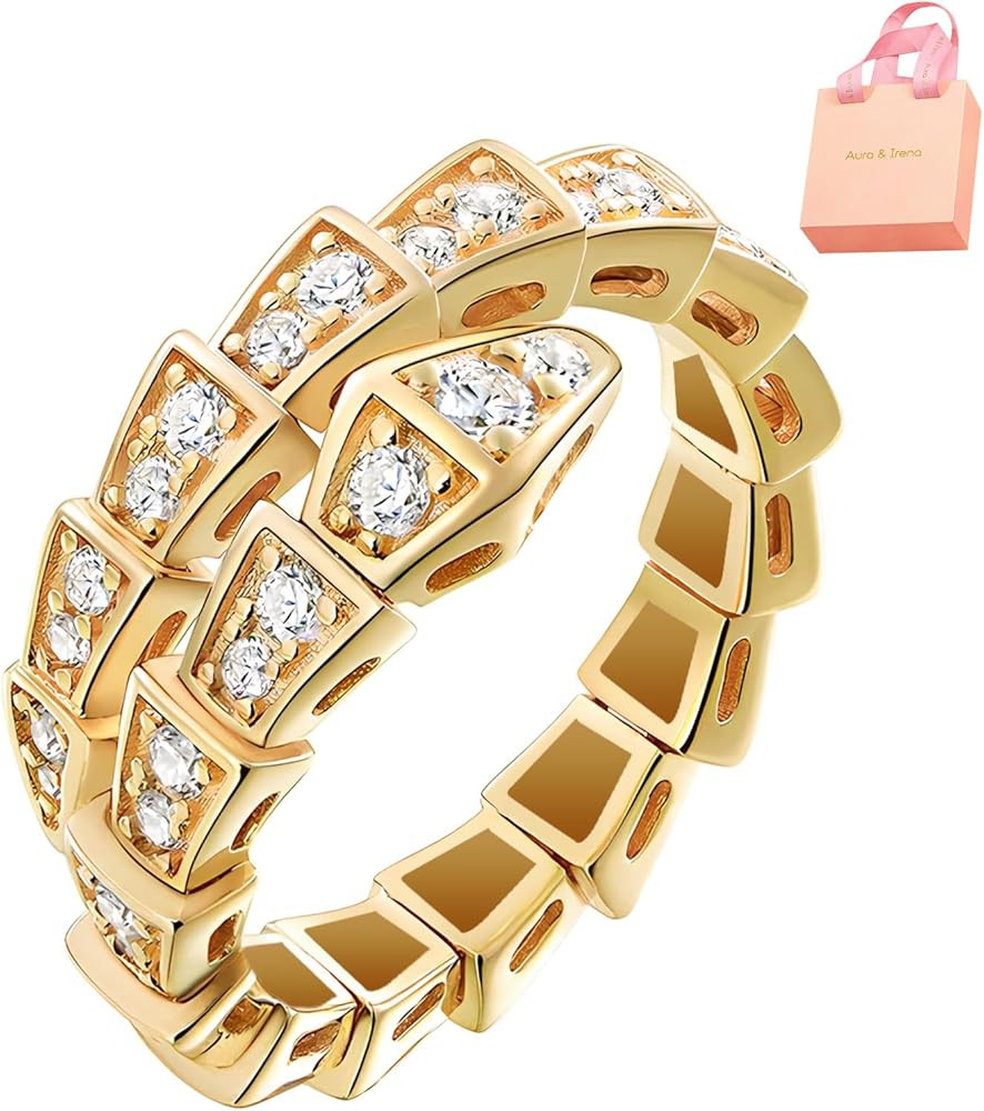 Aura & Irena Adjustable 18K Gold Plated Snake Rings for Women, Statement Rings with 3A Cubic Zirc... | Amazon (US)