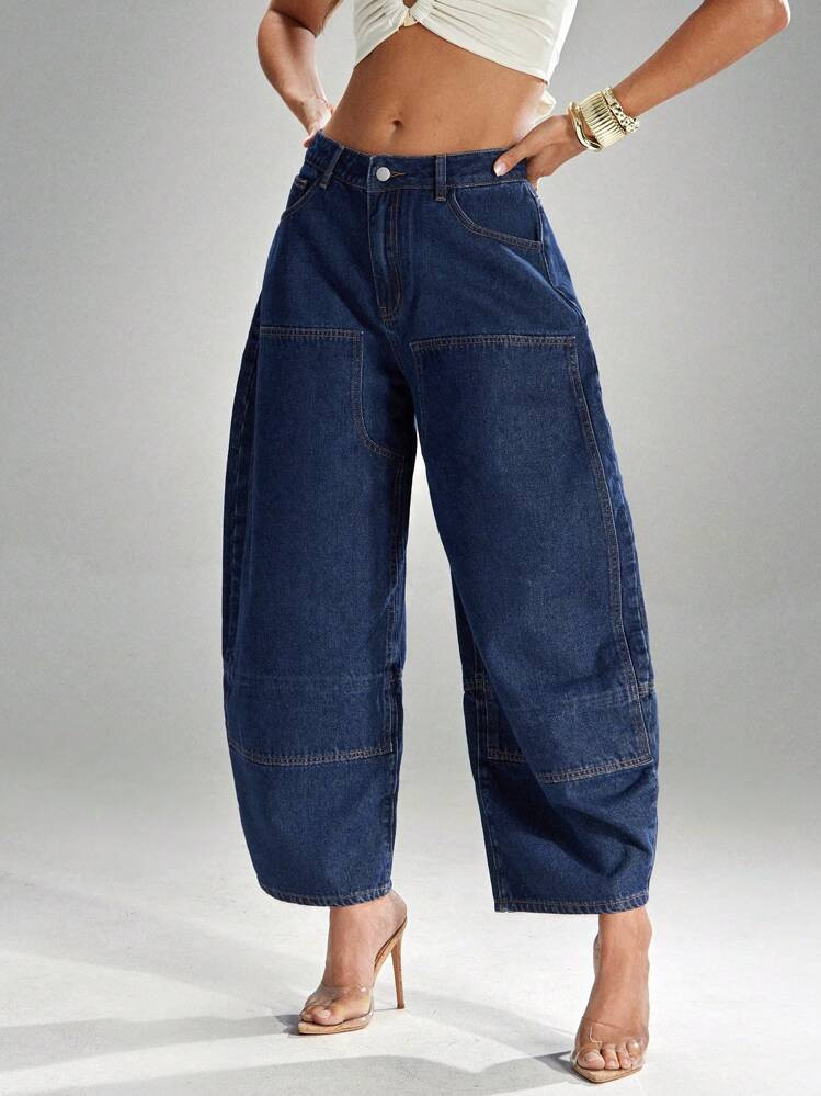 Denimoi Women's Casual Washed Flared Leg Baggy Jeans | SHEIN