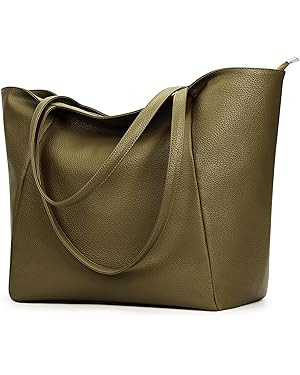 KALIDI Large Tote Bag Vegan Leather Casual Zipper Work Bag Weekender Hobo for Women 23L Oversize ... | Amazon (US)