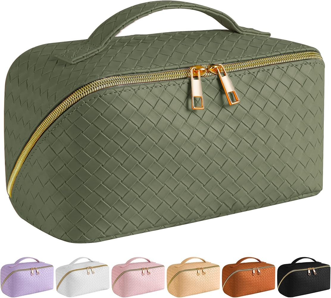 SFXULIX Large Capacity Travel Cosmetic Bag - Makeup Bag, PU Leather Waterproof Cosmetic Bag, Wome... | Amazon (US)