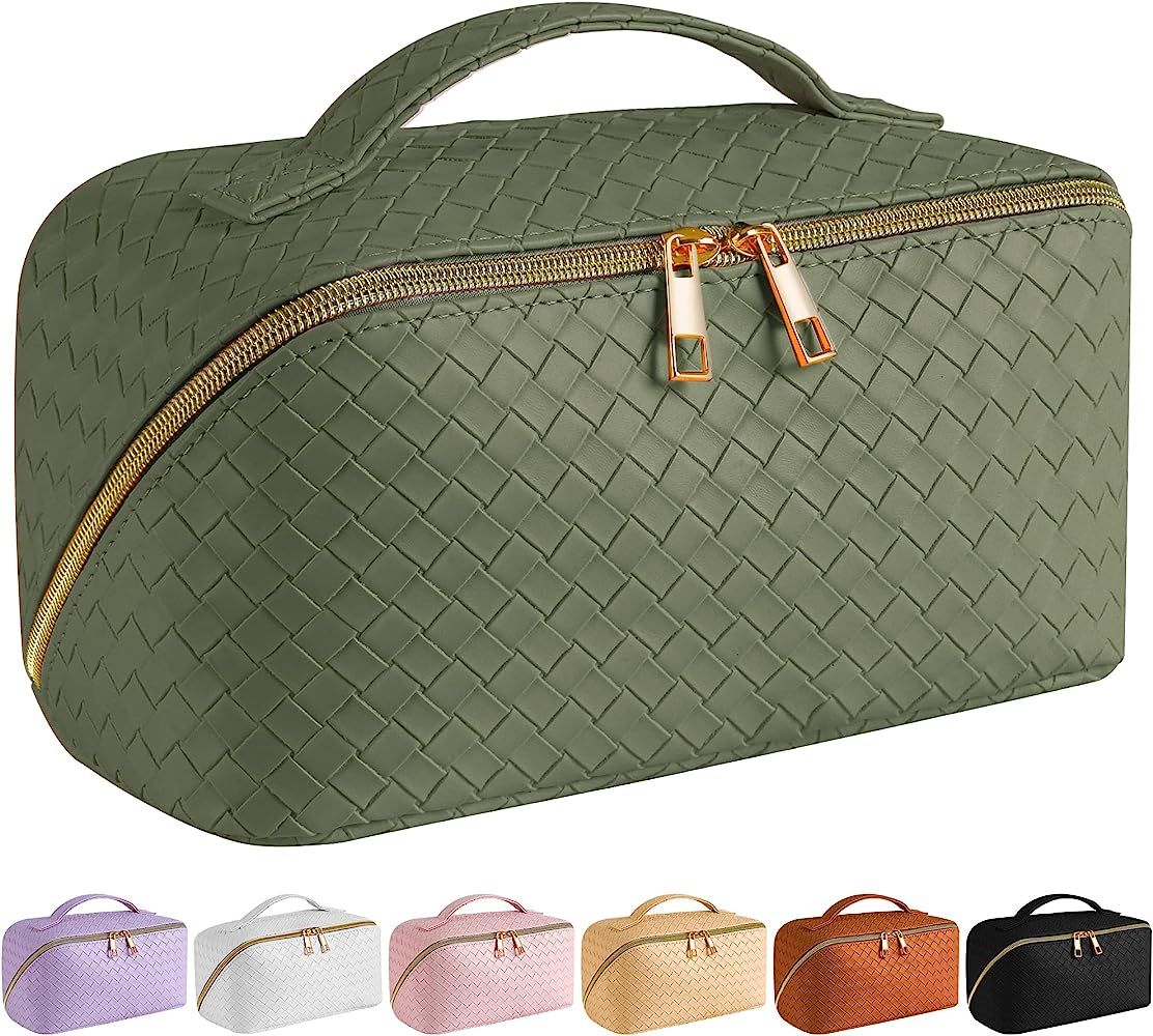 SFXULIX Large Capacity Travel Cosmetic Bag - Makeup Bag, PU Leather Waterproof Cosmetic Bag, Wome... | Amazon (US)