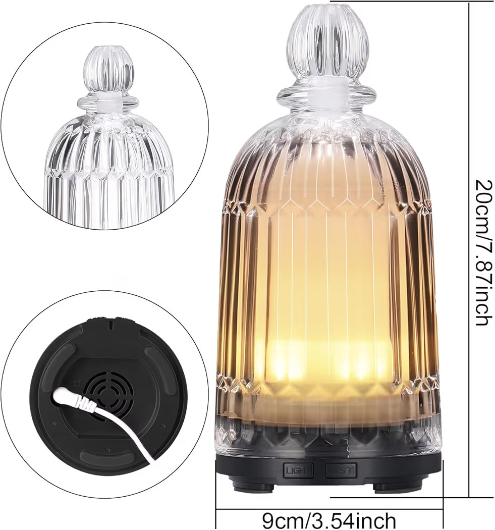 Glass Essential Oil Diffuser, Ultrasonic Aroma Diffuser Glass Cover & Plastic Reservoir with 7 LE... | Amazon (US)