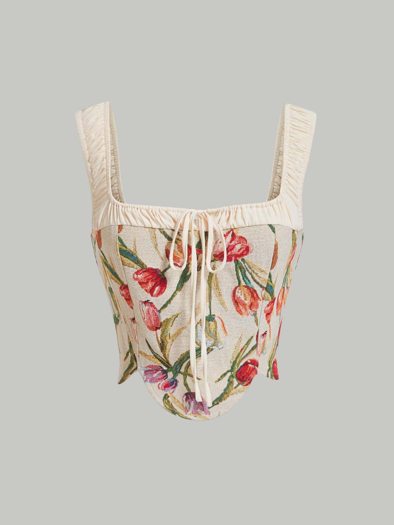 SHEIN MOD Floral Print Tie Front Wide Straps Top | SHEIN