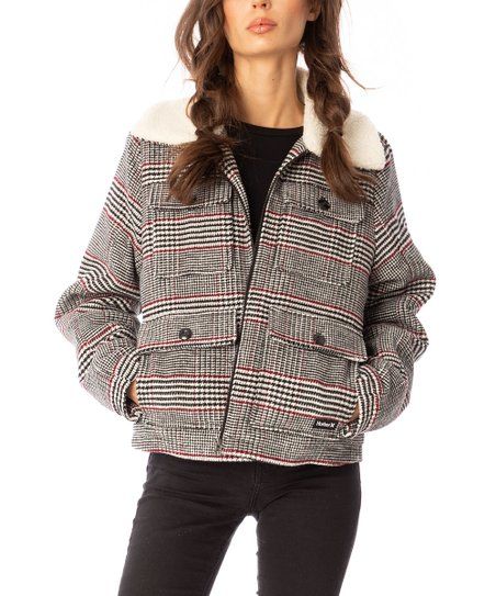 Hurley Gray & Red Plaid Quilted Pocket Jacket - Women | Best Price and Reviews | Zulily | Zulily