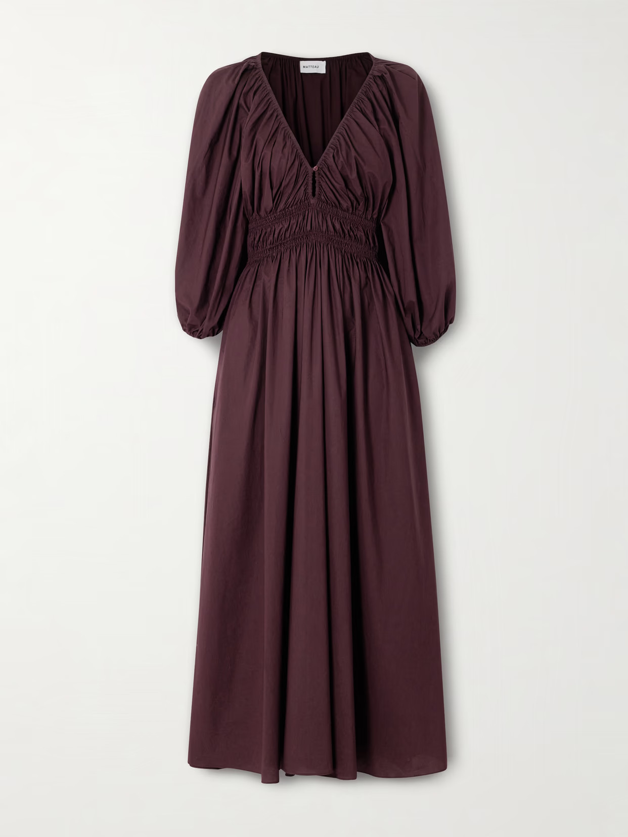 Matteau - Shirred Organic Cotton-poplin Maxi Dress - Burgundy | NET-A-PORTER (UK & EU)