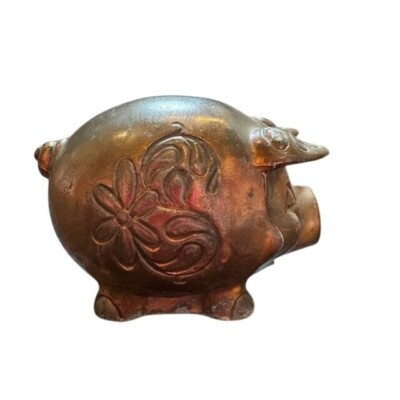 Vintage Wayne Oakland Bank Pig Piggy Bank Metal Coin Bank With Floral Design Bro | eBay US