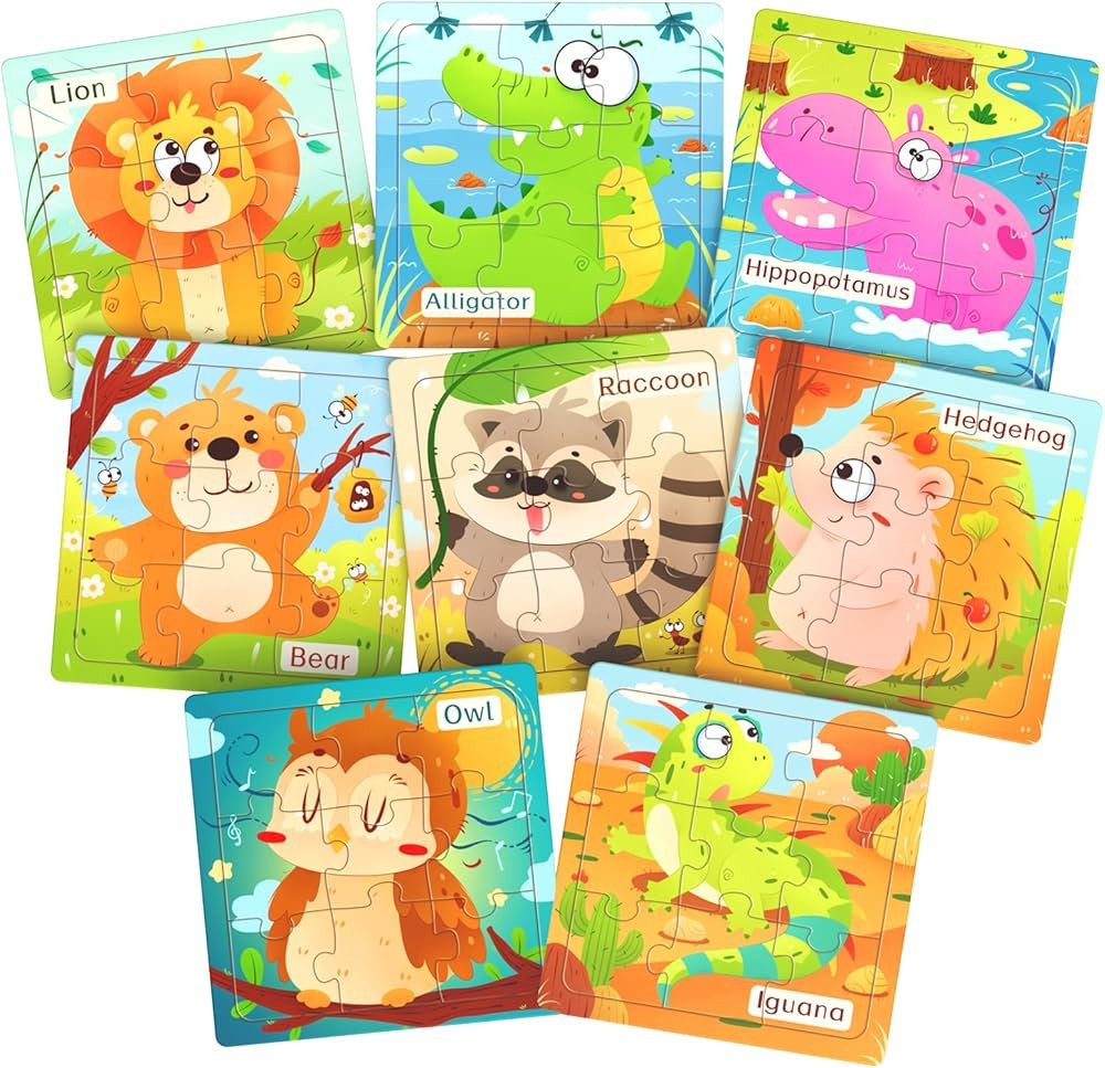Wooden Puzzles for Toddlers, 8 Pack Animal Jigsaw Puzzles for Kids3-5, 9 Pieces Preschool Learnin... | Amazon (US)