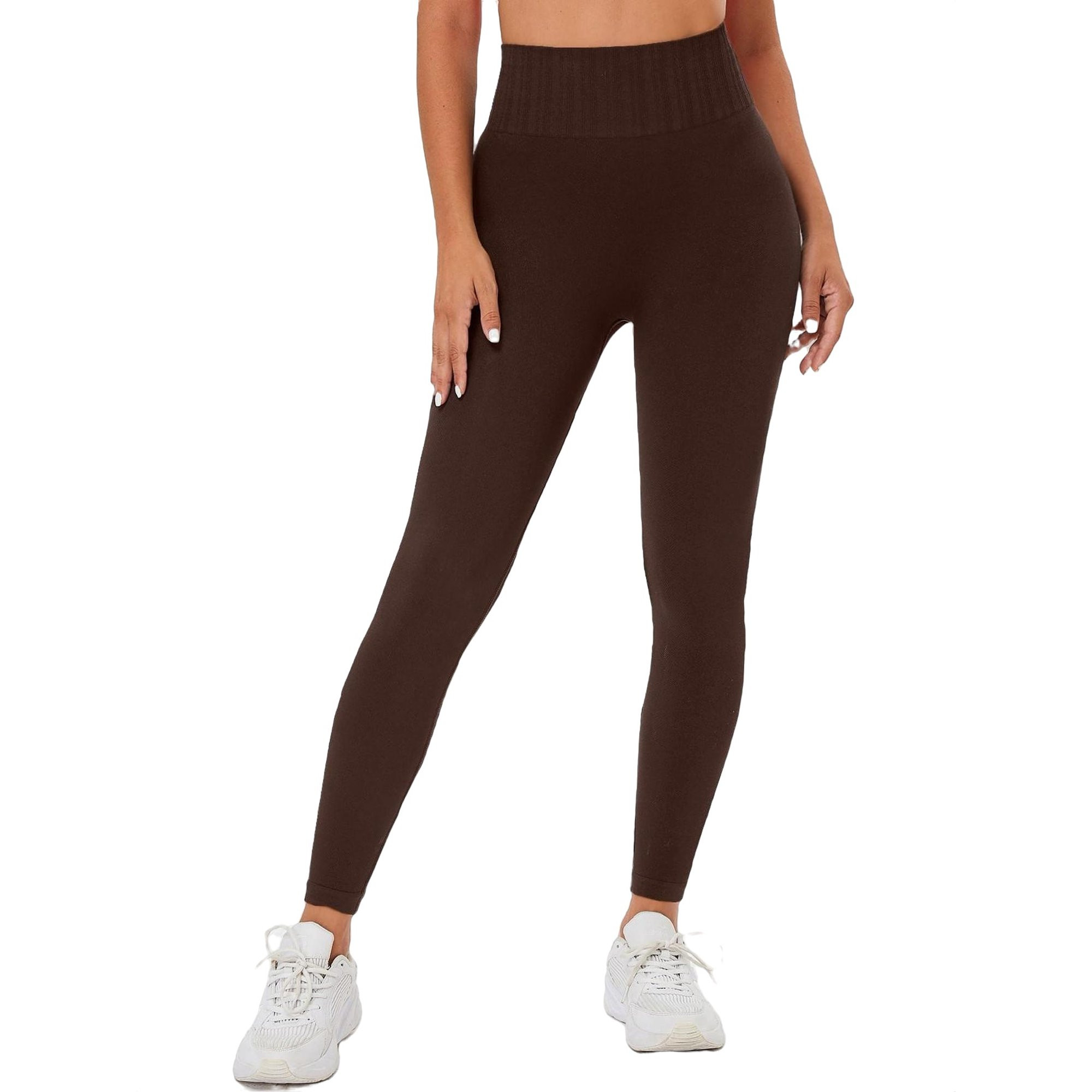 Plain Regular Chocolate Brown Women's Sports Leggings - Walmart.com | Walmart (US)