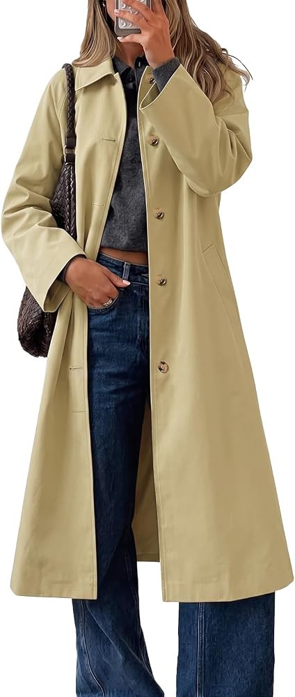 Cicy Bell Womens Plaid Trench Coat Fall Lapel Single Breasted Long Jacket | Amazon (US)