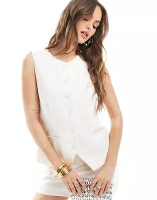 Abercrombie & Fitch co-ord high neck longline waistcoat in cream | ASOS | ASOS (Global)