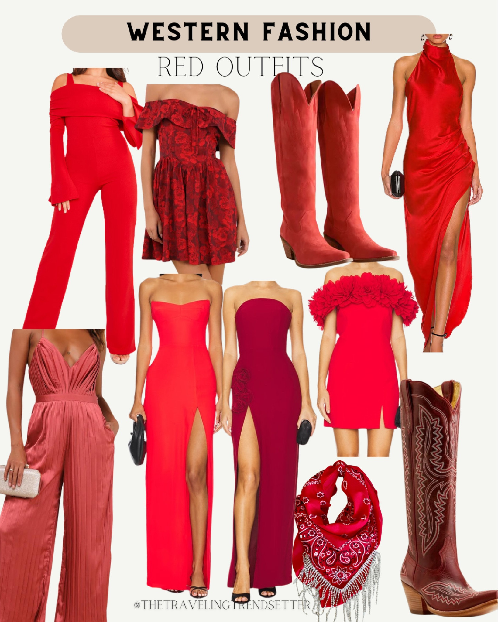 Red outfits western fashion - red outfits for NFR fashion - rodeo - holiday - Christmas - outfit ideas for holiday parties date night- jumpsuits dresses boots 

#LTKFindsUnder100 #LTKParties #LTKStyleTip