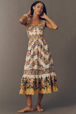 Farm Rio Sands Hilo Scalloped Sleeveless Midi Dress | Anthropologie (US)