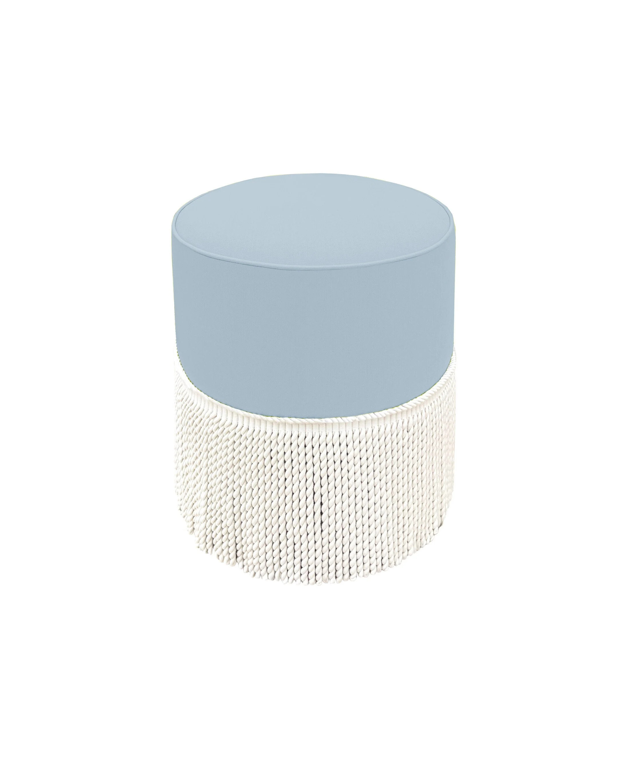 The Tight Round Ottoman : Classic Linen // Powder Blue + Bullion Fringe | linen | round stool | upholstered ottoman | | Etsy (Global)