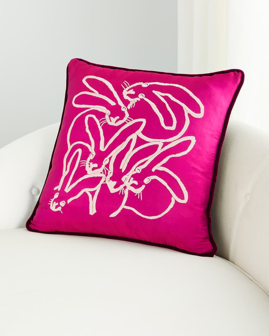 Hunt Slonem Hand Embroidered Silk Bunny Pillow | Neiman Marcus