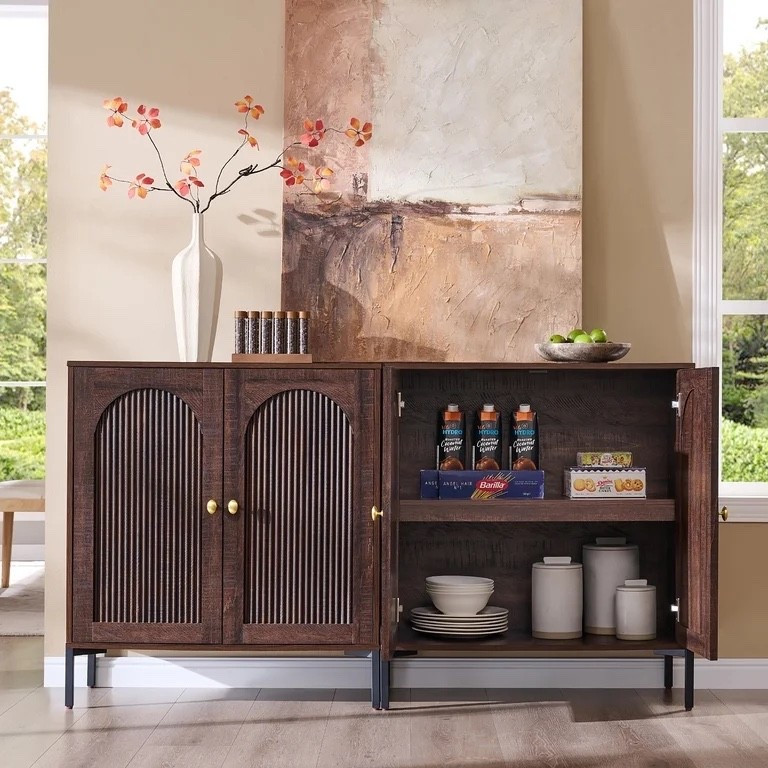 Walmart Aitjunz Modern Buffet Cabinet with Storage, 61.75''W Sideboard and Buffets, Fluted Arched Cabinet w/Adjustable Shelces, Wooden Coffee Bar for Dining Room, Kitchen, Living Room, Entryway, Natural, furniture, home, entertaining, party

#LTKHome