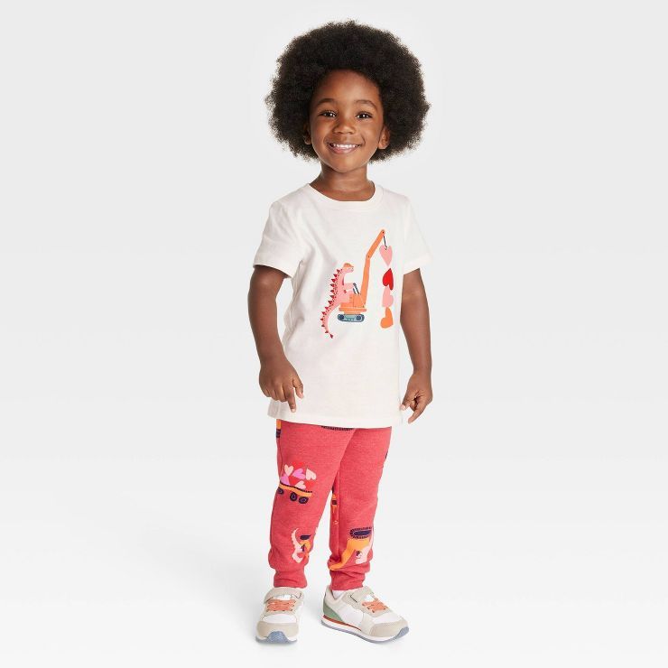 Toddler Boys' Valentine's Day Dino Short Sleeve T-Shirt and Fleece Jogger Pants Set - Cat & Jack... | Target