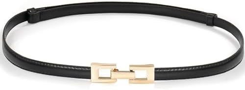 Glamorstar Skinny Belts for Women Thin PU Leather Waist Belt with Gold Buckle for Dresses | Amazon (US)
