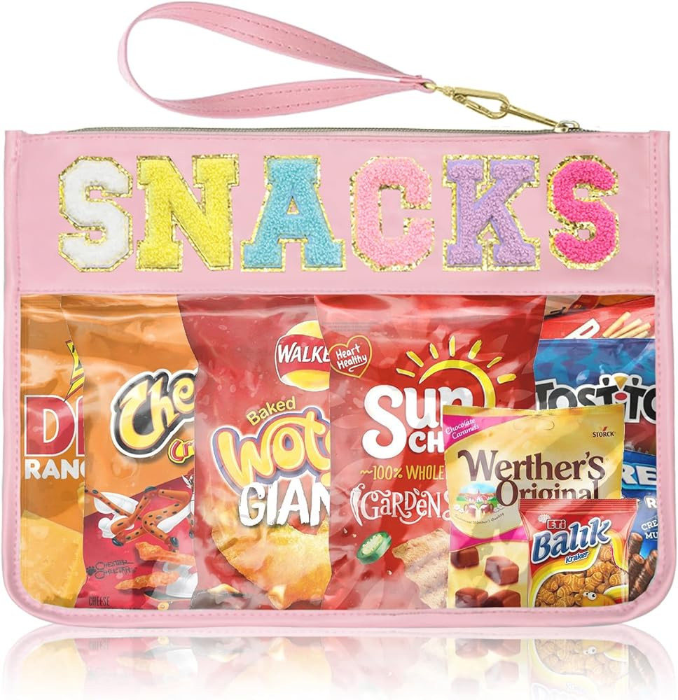 Snack Bags Pouch Travel Makeup Bag Chenille Letter Bags for Zipper Pouch Clear Cosmetic Bag Tote ... | Amazon (US)
