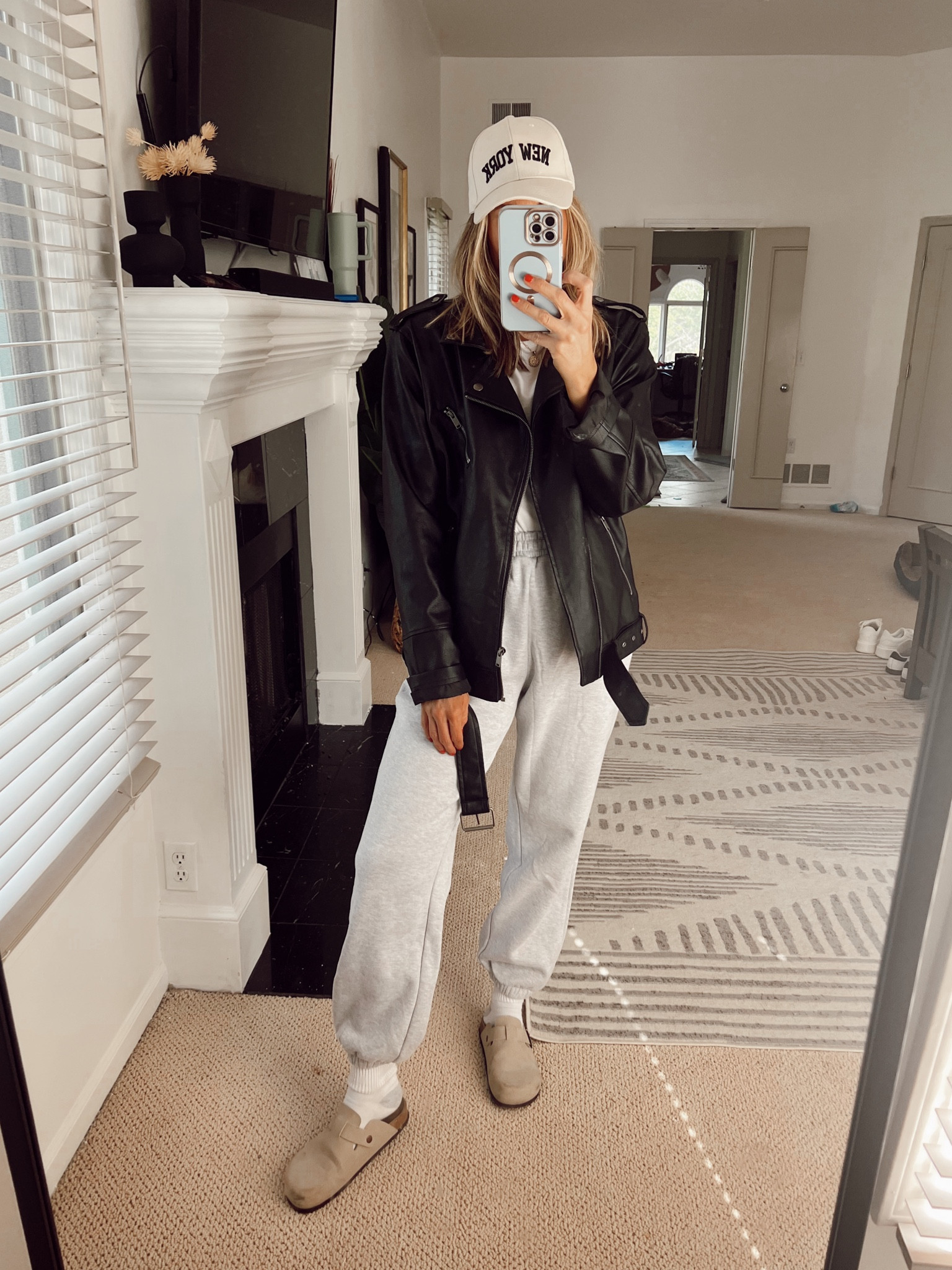 Loving this casual fall ootd!

Faux leather jacket, sweatpants, mules, baseball hat 

#LTKstyletip #LTKfindsunder50 #LTKSeasonal