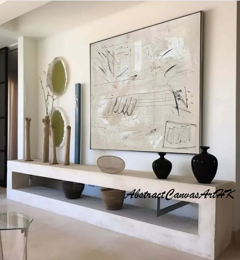 Pure beige Minimalist Painting Beige Wabi Sabi Wall Art Modern Contemporary Abstract Art Pure bei... | Etsy (US)