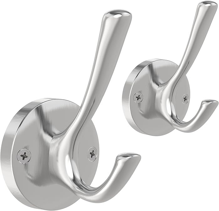 Brushed Nickel Wall Hooks Towel Hooks, 2 Pack Coat Robe Hook Heavy Duty Bathroom Double Hook Wall... | Amazon (US)