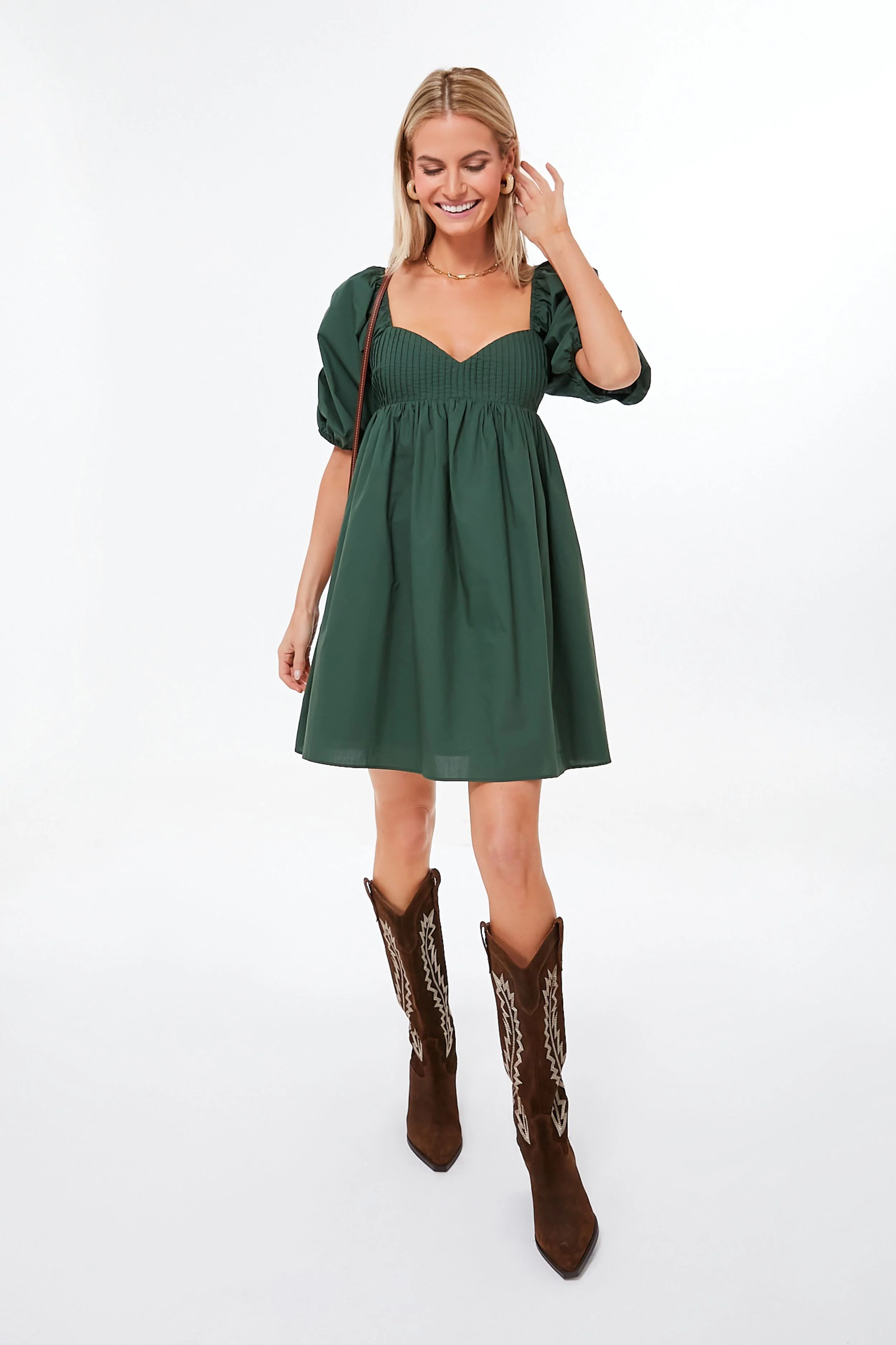 Emerald Puff Sleeve Sasha Mini Dress | Tuckernuck (US)