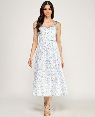 Juniors' Floral Sweetheart Neck Midi Dress | Macy's