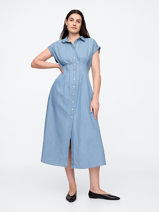 Denim Pleated Maxi Shirtdress | Gap Factory