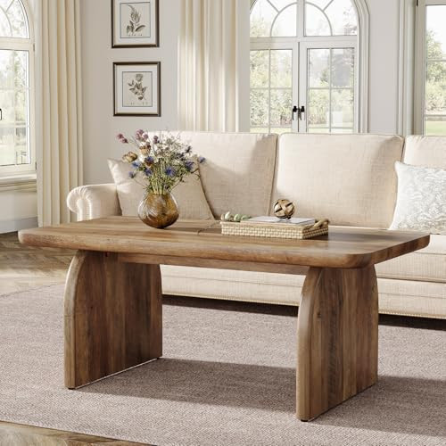 Tribesigns Rectangle Coffee Table, 47-Inch Wood Rectangular Living Room Table, Farmhouse Accent Center Low Cocktail Tea Table with Sturdy Base & Rounded Corners, Easy Assembly (Rustic Brown) | Amazon (US)