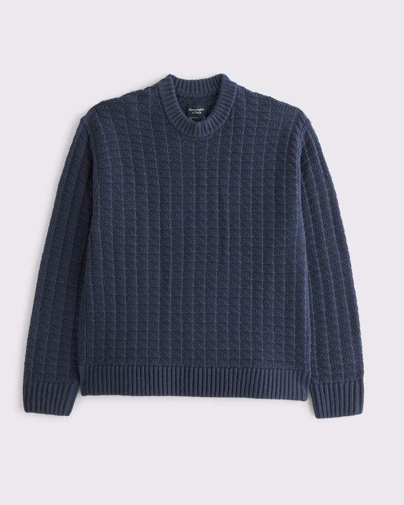 Oversized Checkered Stitch Crew Sweater | Abercrombie & Fitch (US)