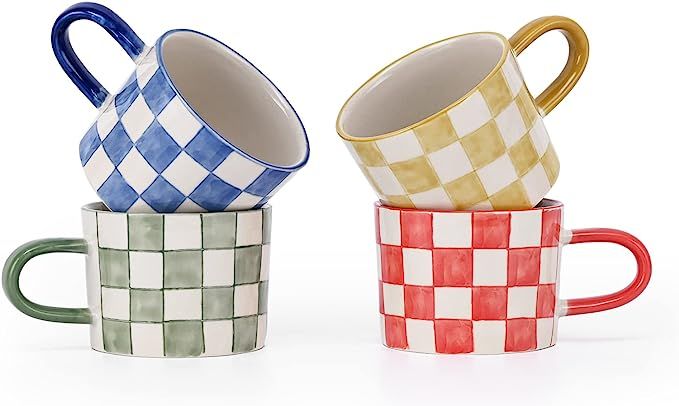 Taimei Teatime 10 Oz Coffee Mug Set of 4, Ceramic Tea Cups with Handle, Microwave and Dishwasher ... | Amazon (US)