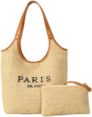 Straw Tote Bags for Women, Summer Straw Purses and Handbags Shoulder Woven Raffia Beach Bag with ... | Amazon (US)